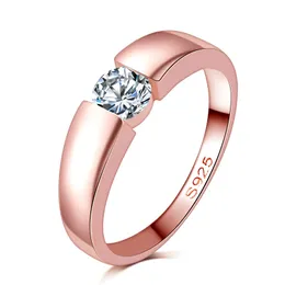 Drop Shipping High Quality Rose Gold Filled Zircon Stone Ringar Top Design Engagement Band Lovers Diamond Ring för kvinnor Män