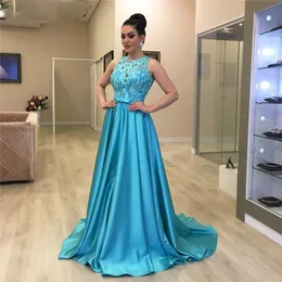 African Long Prom Dresses 2019 Sheer Blue Lace Appliques Girls Party Gowns Cheap Plus Size Formal Vestidos de Festa