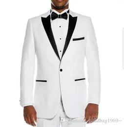 New Arrivals White Groom Tuxedos Peak Lapel Man Prom Party Dress Blazer Mens Wedding Garnitury (kurtka + spodnie + krawat) D: 325