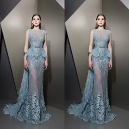 Ziad Nakad 2019 Vestidos de Noite Rendas Apliques Sem Mangas Vestidos de Baile Custom Made Destacável Trem de Luxo A Linha de Vestido de Festa B121901