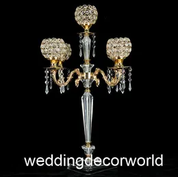 2019 Senaste Crystal Wedding Centerpiece Acrylic Gold Candelabra Clear Candle Holder Event Party Table Decoration Decor0009