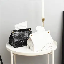 Chic Tissue Case Box Container PU Läder Marmor Mönster Hem Bilhandduk Servettpapper Bag Holder Box Case Pouch Bordsdekoration