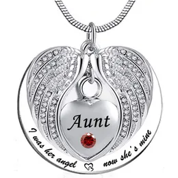 Angel Wing Memorial Keepsake Ashes Urn Pendant Birthstone crystal Necklace, i used to be his angle, now he's mine -for Aunt