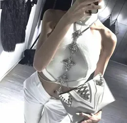 Fashion-Y Multi Crystal Ciała Łańcuchy Dla Kobiet Bikini Body Biżuteria Rhinestone Kwiat Długi Wisiorek Naszyjniki Klub Party Crossover Belly Chain