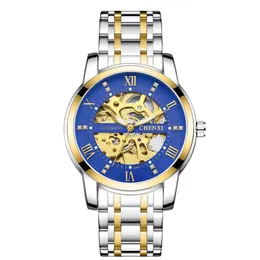 Chenxi Business Mechaniczny Automatyczny Wristwatch Hollow Out Analog Dial Wskaźnik Luminous Wskaźnik Wysokiej Jakości Zegarek Klamry ze stali nierdzewnej