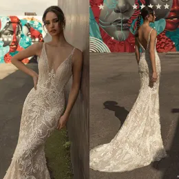 2020 Mermaid Newest Backless Wedding Dress Beaded Lace Appliqued Sheer V Neck Wedding Dresses Reception Plus Size See Through Bridal Gowns