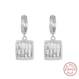 Lady's Solid 925 Sterling Silver Earrings Square Sätt ihop SONA Diamondörhängen Lyxiga bröllopsmycken för kvinnor