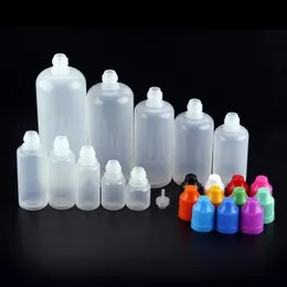 100ml plastikowe butelki kroplomierze z czapką z dziećmi Długie cienkie końcówka 500 sztuk / partia używane do wydawania większości cieczy E Cig Oil Butelka Pusta butelka