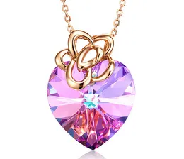 Mode - Le collier en forme de cœur d'améthyste de caractère européen et américain utilise un collier en cristal Swarovski