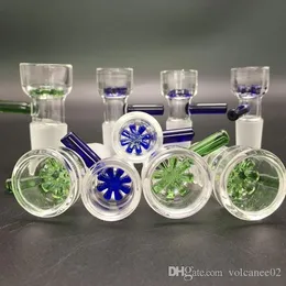 14-mm- und 18-mm-Glaskopf-Wasserpfeifenschieber mit blaugrünen Schneeflocken-Filterköpfen für Wasserbong-Ölplattformen
