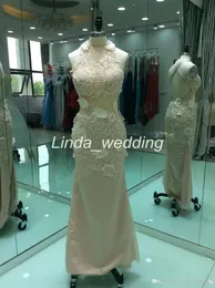 2019 Real Photos Champagne Colour Mermaid Long Prom Dress New Design Sexy Applique Criss Cross Backless Party Gown Custom Made Plus Size