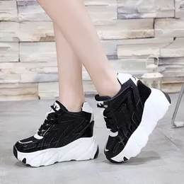 Hot Sale-Women Shoes Mesh Shoes Women Height Increasing Pumps 10 CM Thick Sole Trainers White