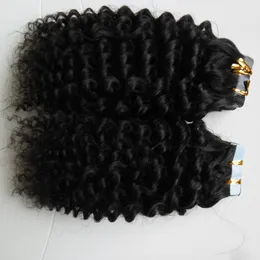 Taśma w Remy Human Hair Mongolian Kinky Curly 10 "-26" Dwustronne Naturalne Ludzkie Włosy PU Rozszerzenia Włosy 40piec