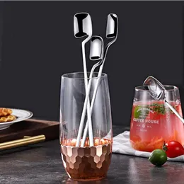Stir Spoon Stainless Steel Square Shaped Spoon with Long Handle Ice Coffee Milk Tea Spoon Kitchen Tableware Stirring Scoop Free Shipping