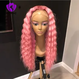 New pink /Red /black Curly With Baby Ombre simulation Human Hair Wig Honey Blonde synthetic Lace Front Wigs For Black Women