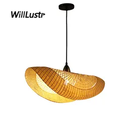 Original Bamboo Pendant Light Hand Knitted Wood Suspension Lamp Restaurant Hotel Teahouse Bistro Izakaya Creative Zen Hanging Lighting