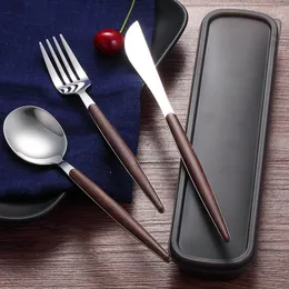 Wooden handle 304 Stainless Steel Flatware Cutlery Set With box Silver Dinnerware Tableware Fork Knife Spoon LX1471