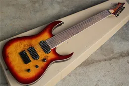 7 Strings Tree Burl Veneer HH Pickups Electric Guitar with Rosewood Fingerboard,Body Binding,can be customized