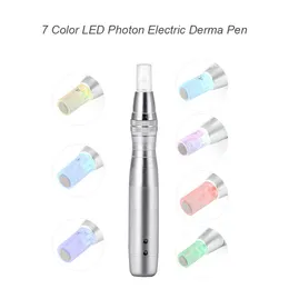 Bärbar elektrisk uppladdningsbar trådlös auto derma penna dr penna med 7 färger ledd photon micro nålpatron hud vita ansiktslyft