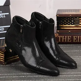 Rivets Winter Shoes Genuine Leather Ankle Pointed Toe Zipper Motorcycle Men Black Party Short Boots Big Size