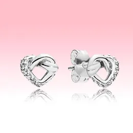 925 Sterling Silver Kärlekshjärtan Örhänge Dam Bröllopssmycken Originalask för Pandora Knotted Heart Stud Örhängen set