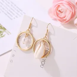 European and American Asymmetrical Beach conch Dangle Earrings For women Round shell Faux Pearl Drop Earrings Fashion Jewelry Gift