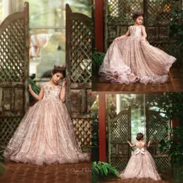 Prenses Balo Kızlar Pageant Elbiseler Lüks Boncuk 3D Çiçek Aplike Küçük Çocuklar Örgün Giyim Çiçek Kız Elbise Düğünler için
