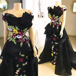 2020 Real Picture Luxury Evening Dresses Off Shoulder Appliqued Overskirts Prom Dress Custom Made Tulle Sweep Train Cocktail Party Gowns