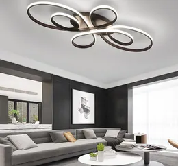 New Hot RC White / Coffee Finish Modern Ceiling Lights For Living Room Bedroom Study Room Dimmable Chandelier Fixtures MYY