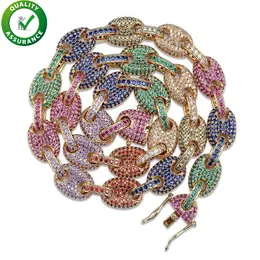 Buzlu Out Zincirler Hip Hop Takı Erkek Küba Link Tasarımcısı Kolye Mikro Asfalt Bling CZ Elmas Zincir 12mm Çok Renkli Moda Gerdanlık Charms