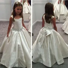 New Coming Satin Crystal Flower Girl Dresses Ball Gown Floor Length Top Sale Fashion Wedding Pageant Dresses Pleated Custom Made