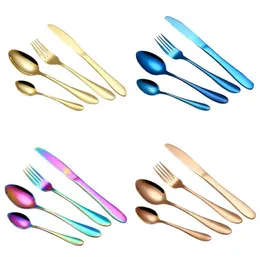 Stainless Steel Flatware Set Portable Cutlery Set For Outdoor Travel Picnic Dinnerware Sets Knife and fork soup Western cutlery set 4pcs/set