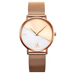 SHENGKE High Quality Quartz Movement Watches Leather Strap Dress Wrsitwatch Gold Watchband Dress Wrsitwatch Ultra Thin Dial