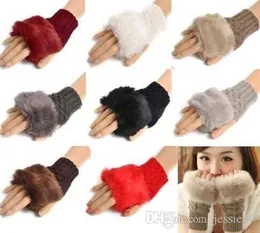 Kadınlar Kız Örme Faux Tavşan Kürk eldivenler Eldivenler Kış Kol Uzunluğu Isıtıcı açık Parmaksız Eldiven renkli XMAS hediyeler ems 100pcs