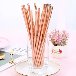 25 sztuk / partia Rose Gold Paper Picie Słomy Jednorazowe Naczynia Do Baby Shower Wedding Birthday Party Decor