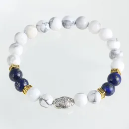 Charms Bracelets Natural Stones Silver Lion With Gold Crown Howlite Lava Beads Wrap Bead Bracelets
