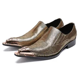 Mann speicherte Zehen formelle Kleiderlaafer männliche Paty Prom Schuhe echte Ledermetall Tipps Glitter Männer Bankettparty Schuhe Schuh Schuh