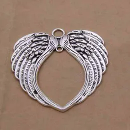 Alloy Angel Wings Heart Charms Antique Silver Charms Wisiorek Do Naszyjnik Biżuteria Wykryje Ustalenia 66x69mm