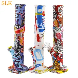 Many styles Design Unbreakable Printed Smoking Water Pipe Silicone Beaker Base Tobacco straw vaporizer Glass Smoking Water Bong