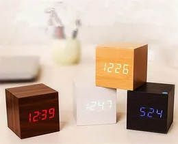 50pcs Modern Wooden Wood Digital LED Desk Alarm Clock Thermometer Timer Calendar Red LED Digital Alarm Creative home decor gift G350
