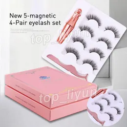 Manyetik Yanlış Kirpikler Manyetik Sıvı Eyeliner Set 5 Mıknatıs Yanlış Göz Kirpikleri Set Tutkal Makyaj Araçları 4 Çift Kirpik 3 In1 Set