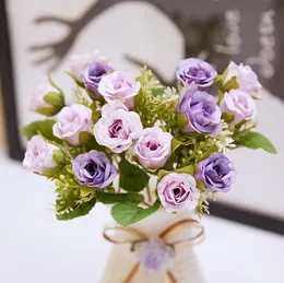 Fiori artificiali piccolo bouquet di rose fiori di seta decorazioni di nozze fiore prezzo all'ingrosso Decorazione domestica fiori artificiali