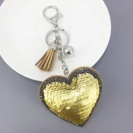 Mode Sequins Heart Nyckelringar För Kvinnor Kristall Rhinestone Pendant Charms Tassel Key Chain Lover Key Ring Presentbil Keyring Holder