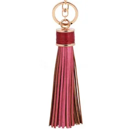 Tassels Key Chain Women Simple PU Leather Tassel Keychain Bag Pendant Rose Gold Color Cap Car Holder Retro Jewelry Free Shipping