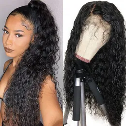 Synthetic Wigs Natural Black Brown Color for Women Loose Curly Wave Lace Front Wig Pre Plucked Heat Resistant 24 Inches