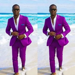 فريدة من نوعها Purple Groomsmen Peak Lapel Two Buttons Groom Tuxedos Suit for Wedding Party Wear Bants199r