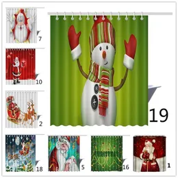 Jul dusch gardin Santa Claus snögubbe Ny vattentät 3d tryckt badrum dusch gardin dekoration med krokar 165 * 180cm c303