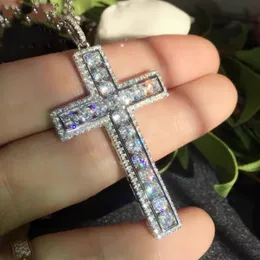 Ny ankomst Hot Sale Handgjorda Mode Smycken 925 Sterling Silver Cross Pendant White Topaz CZ Diamond Populära Kvinnor Män Halsband med Kedja