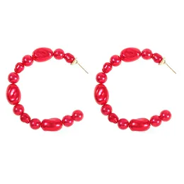 女性のためのファッションフープイヤリングのための高級デザイナーヴィンテージ真珠フープcビーズ赤huggieイヤリングジュエリー婚約愛の贈り物