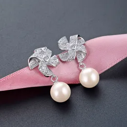 Fashion Classic Designer Diamond Flower Elegant Pearl Pendant S Sterling Sier Stud Earrings for Woman